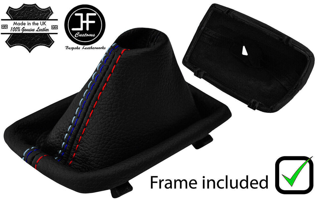 BLACK & TRI STITCH LEATHER AUTO GEAR GAITER+PLASTIC FRAME FOR BMW E60 E61 03-07