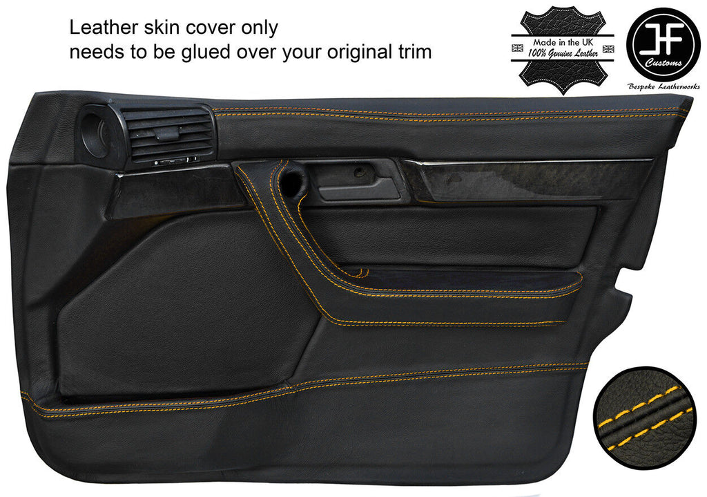 YELLOW STITCH 2X FRONT FULL DOOR CARD LEATHER COVERS FITS BMW 5 SERIES E34 87-97