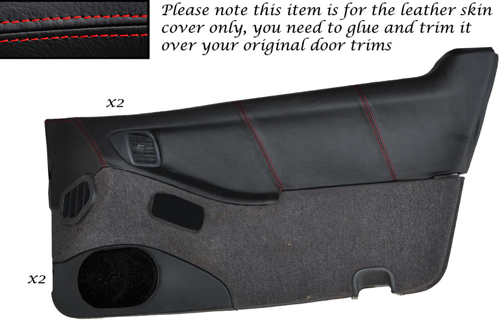 RED STITCH 2X DOOR CARDS LEATHER SKIN COVERS FITS NISSAN 300ZX Z32 90-96