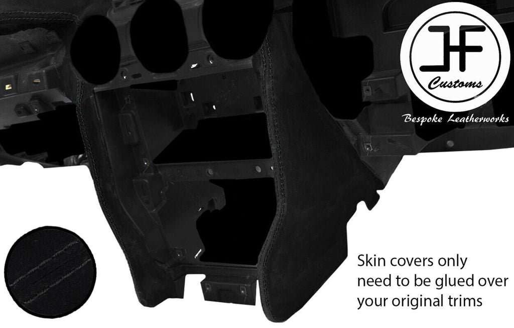 BLACK STITCH 2X RADIO SURROUND TRIM SUEDE COVERS FOR FORD MUSTANG 15-19
