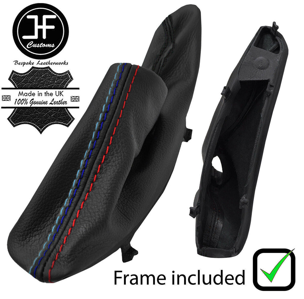 BLACK & TRI STITCH LEATHER HANDBRAKE GAITER+PLASTIC FRAME FOR BMW 3 F34 GT 12-17