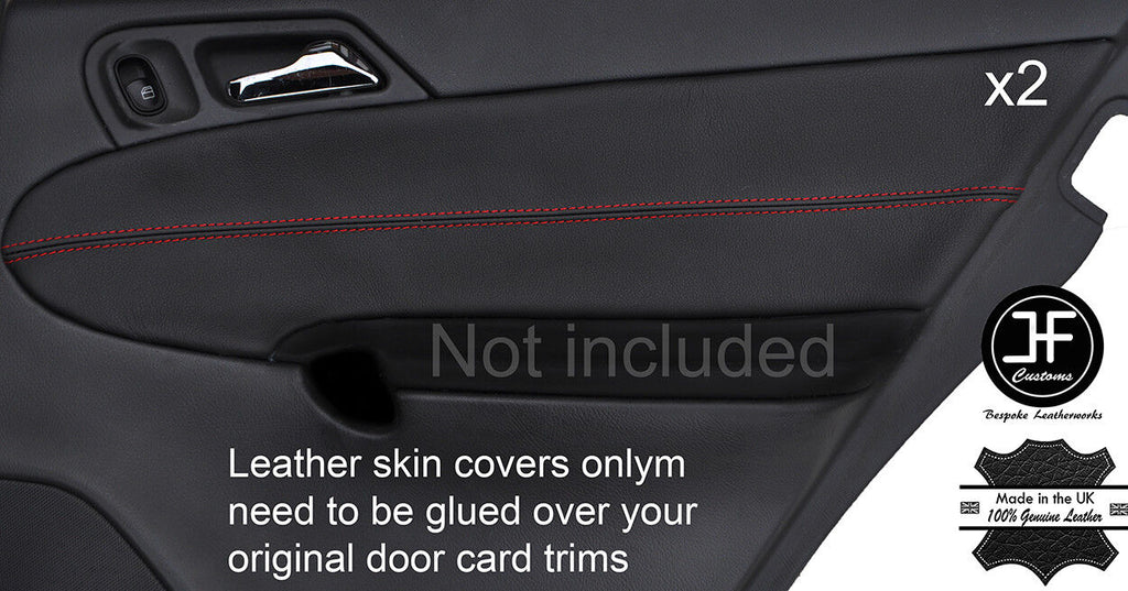 RED STITCH 2X REAR DOOR CARD LEATHER COVERS FITS MERCEDES C CLASS W203 01-07