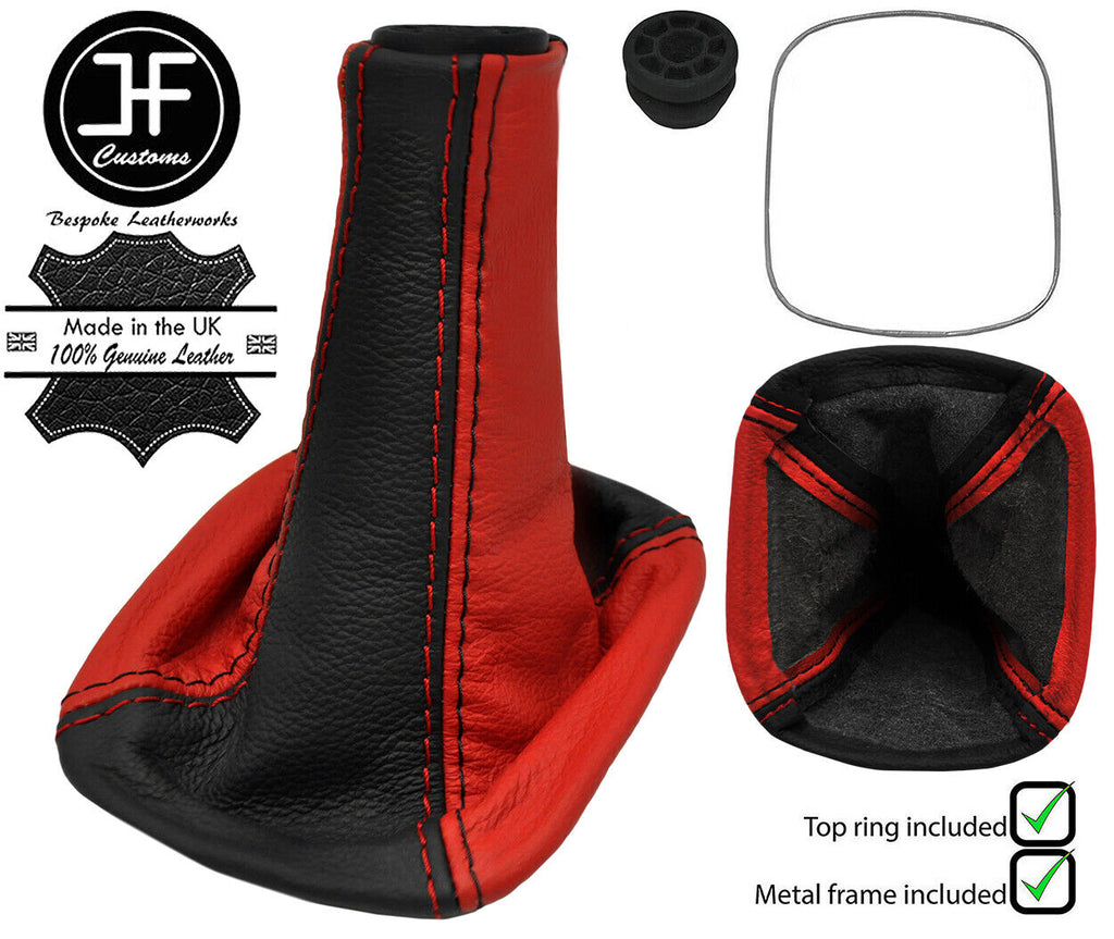 BLACK RED LEATHER GEAR GAITER+METAL FRAME+TOP RING FOR TOYOTA MR2 MK3 2000-07