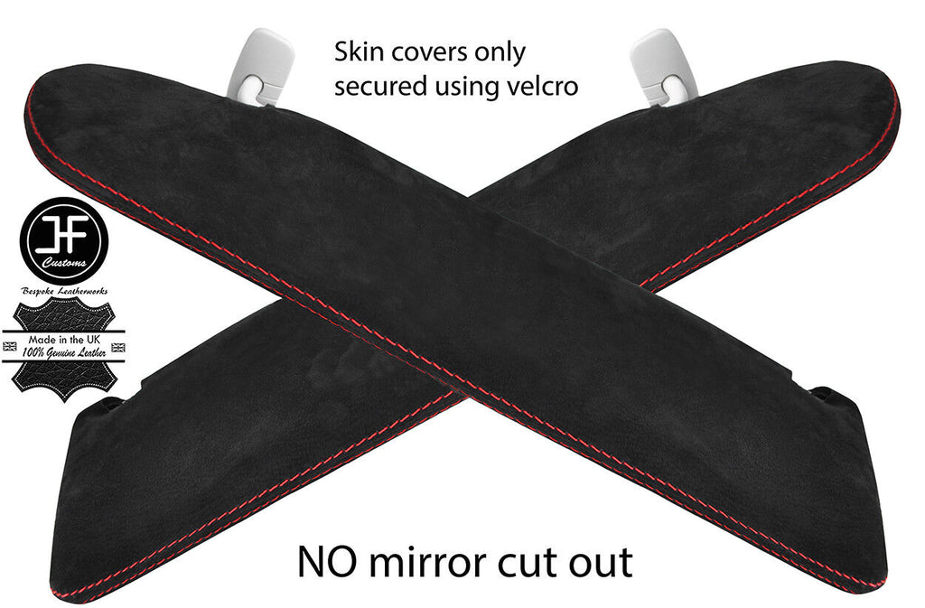 RED STITCH 2X SUN VISOR SUEDE COVERS FOR VW T5 TRANSPORTER NO MIRROR CUTOUT