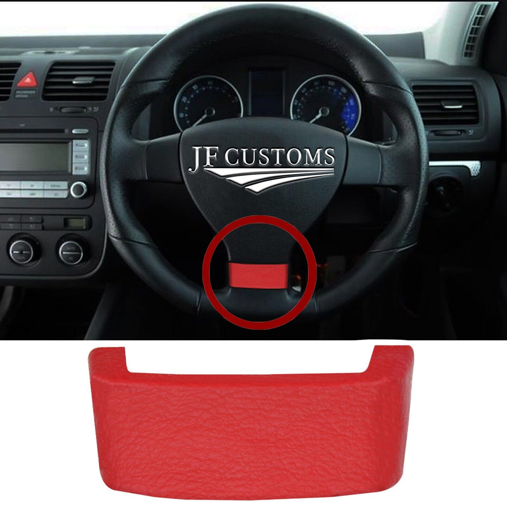 RED LEATHER LOWER STEERING WHEEL TRIM COVER+FRAME FITS VW GOLF MK5 03-09