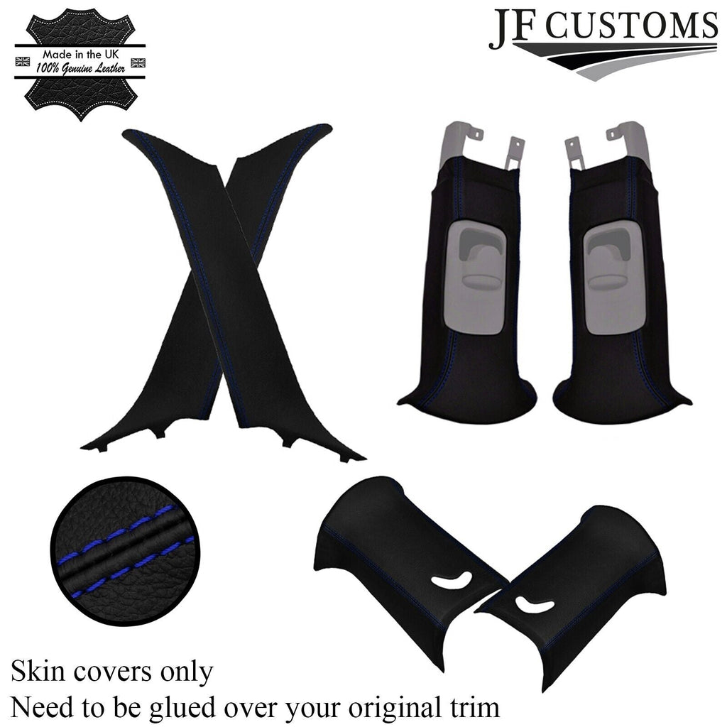 BLUE STITCH ITALIAN LEATHER PILLAR KIT COVERS FOR BMW MINI R50 R53 01-06