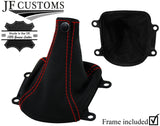 RED STITCH LEATHER GEAR GAITER + PLASTIC FRAME FITS MITSUBISHI GRANDIS 6SP 03-11