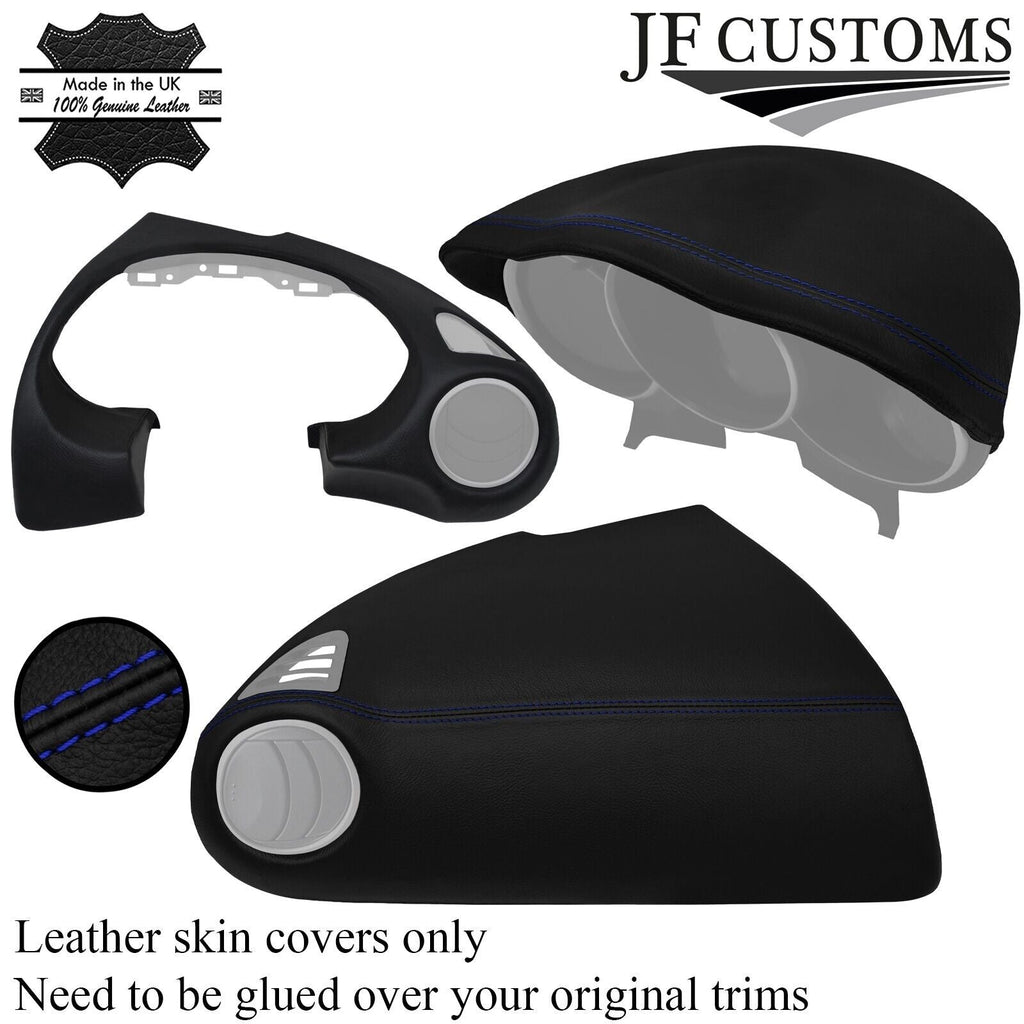 R BLUE STITCHING 2X DASH TRIM + SPEEDO HOOD LEATHER COVER FITS MAZDA RX8 03-12