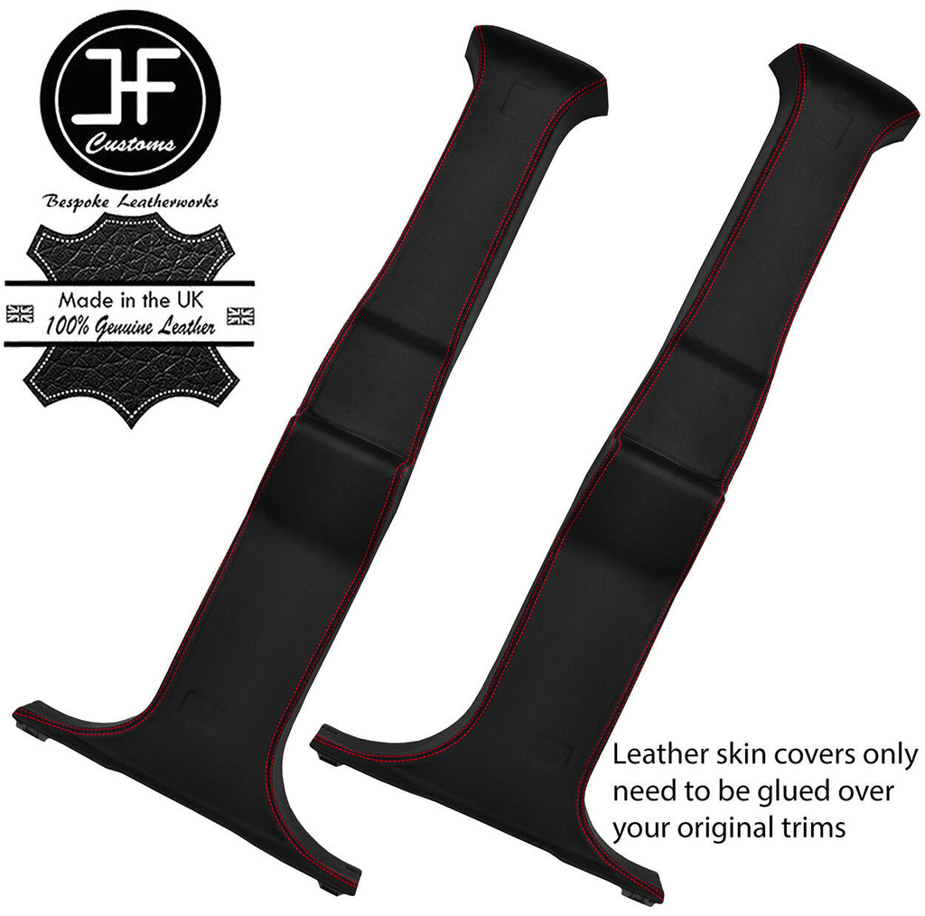 RED STITCH 2X B PILLAR TOP GRAIN REAL LEATHER COVERS FITS HUMMER H2 2003-2007