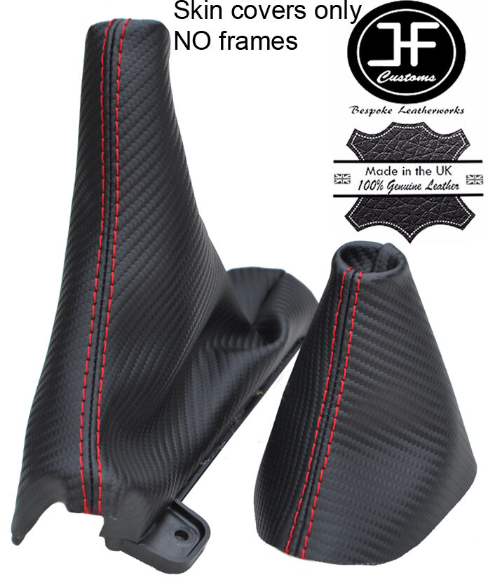 RED STITCH CARBON VINYL AUTO AUTOMATIC GEAR HANDBRAKE FOR FORD MUSTANG 15-17