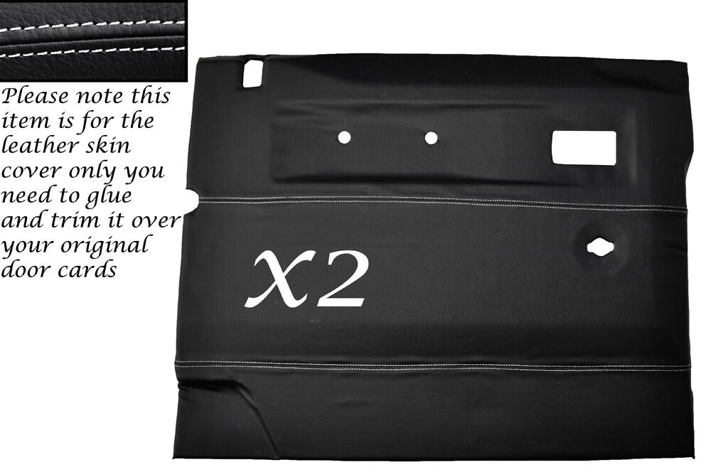 WHITE STITCH 2X FRONT DOOR CARDS LEATHER COVERS FITS LAND ROVER DEFENDER 07-14