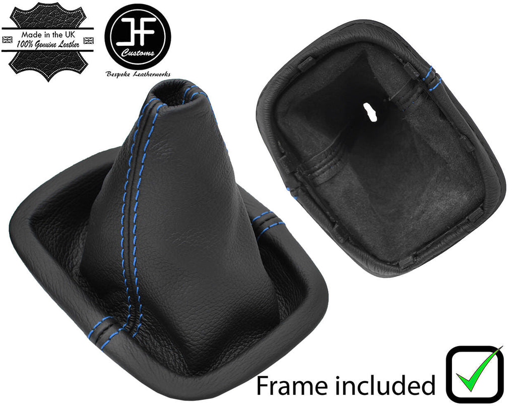 BLUE STITCH LEATHER GEAR GAITER + PLASTIC FRAME FITS VW POLO 6N2 1999-2001