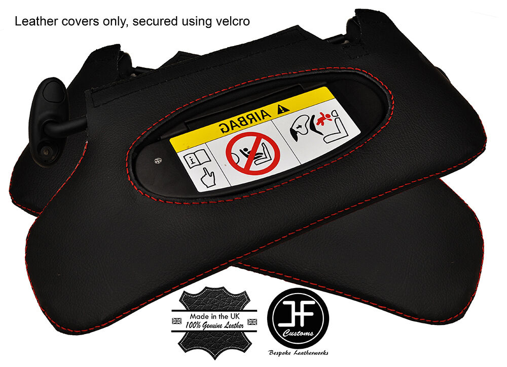 RED STITCH 2X SUN VISOR LEATHER COVERS FITS MINI COUNTRYMAN R60 2010-2016