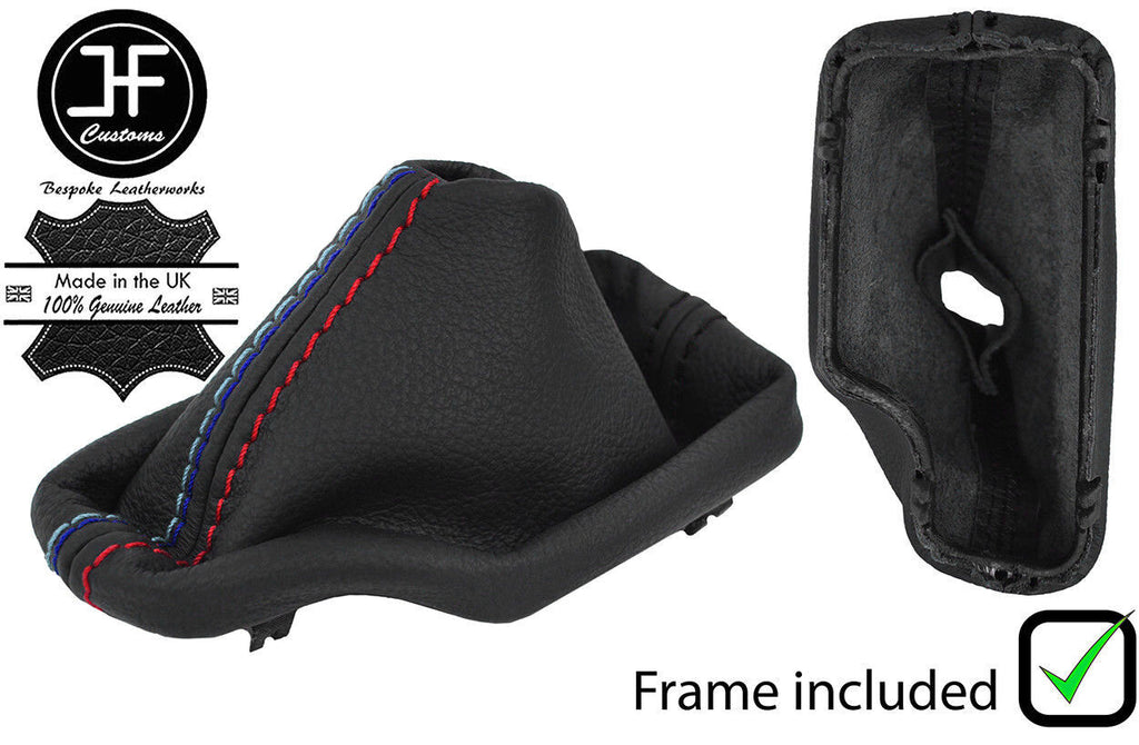 BLACK & TRI STITCH LEATHER AUTOMATIC GEAR GAITER+PLASTIC FRAME FOR BMW E46 99-05