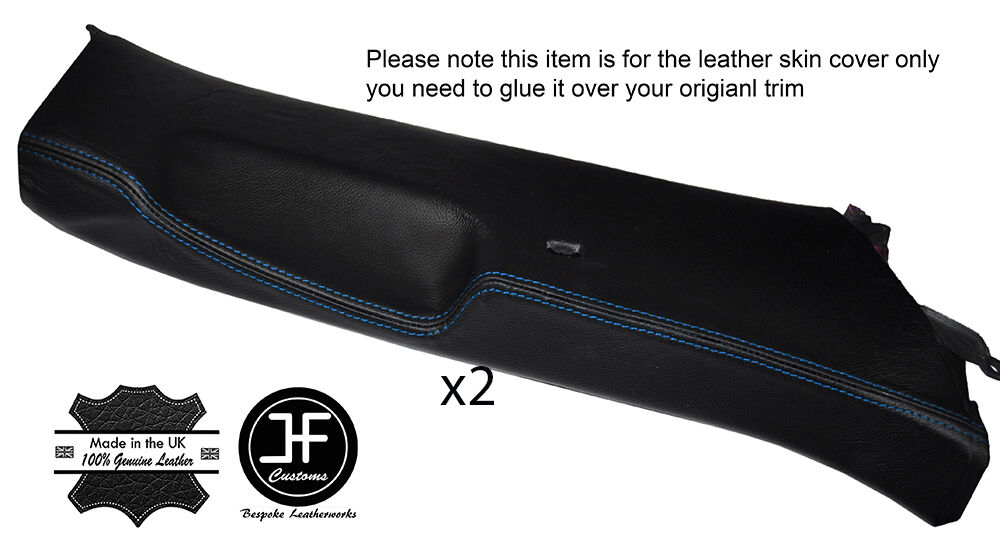 BLUE STITCH 2X LOWER B PILLAR LEATHER COVERS FITS VW GOLF MK5 V 04-09 5 DOOR