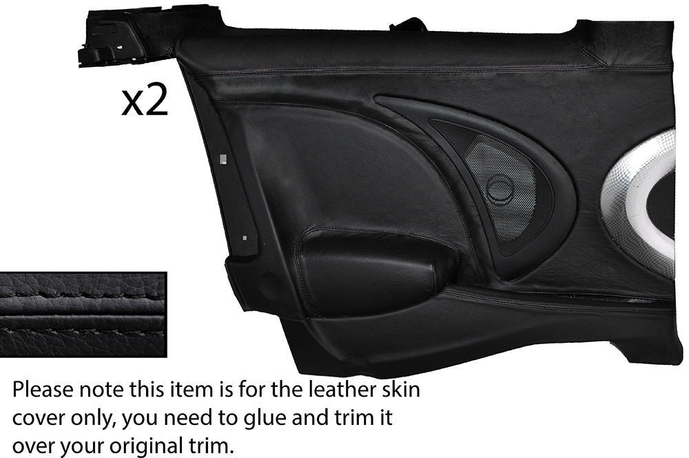 BLACK STITCH 2X FULL REAR DOOR CARD SKIN COVER FITS BMW MINI COOPER S R56 07-14