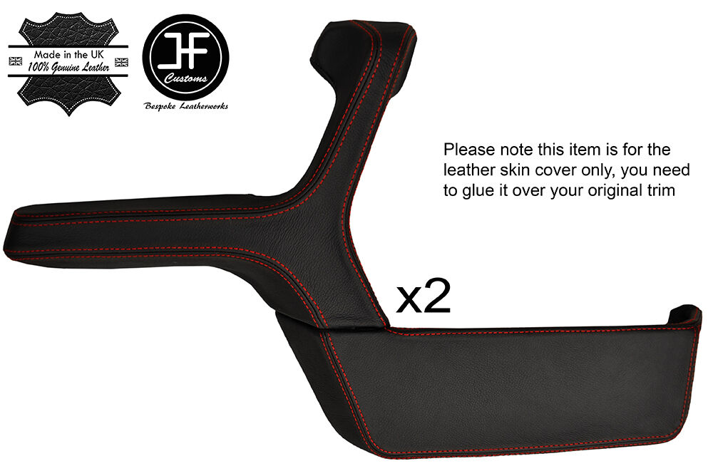 RED STITCH 2X DOOR HANDLE ARMREST & POCKET LEATHER COVERS FOR BMW E30 SALOON