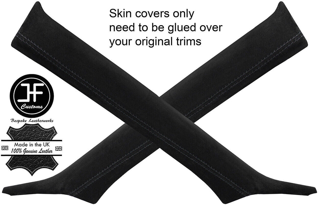 BLACK STITCH 2X A PILLAR REAL SUEDE COVERS FITS NISSAN GT-R GTR R35 2009-2017