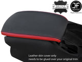 BLACK & RED REAL LEATHER ARMREST LID COVER FITS CITROEN DS5 2011-17 CUSTOM NEW