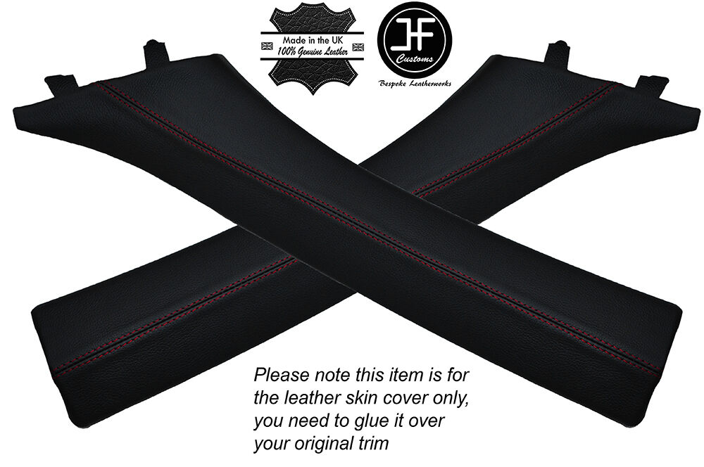 RED STITCHING 2X A PILLARS LEATHER SKIN COVERS FITS BMW E93 CONVERTIBLE 06-12