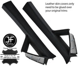 BLACK STITCHING 2X A PILLAR REAL LEATHER COVERS FOR SEAT LEON MK2 2005-2011
