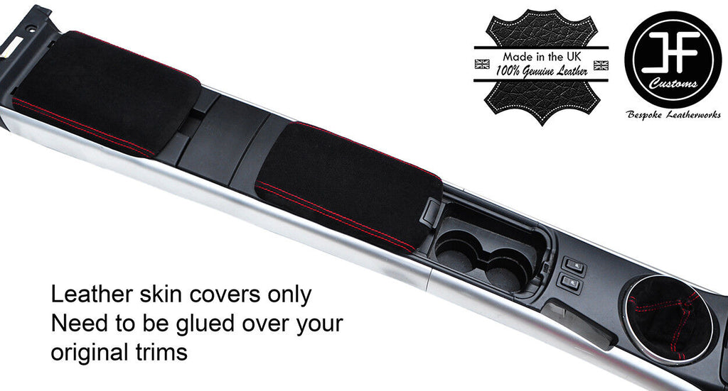 RED STITCH REAL SUEDE GEAR GAITER & 2X ARMREST COVERS FITS MAZDA RX8 03-12