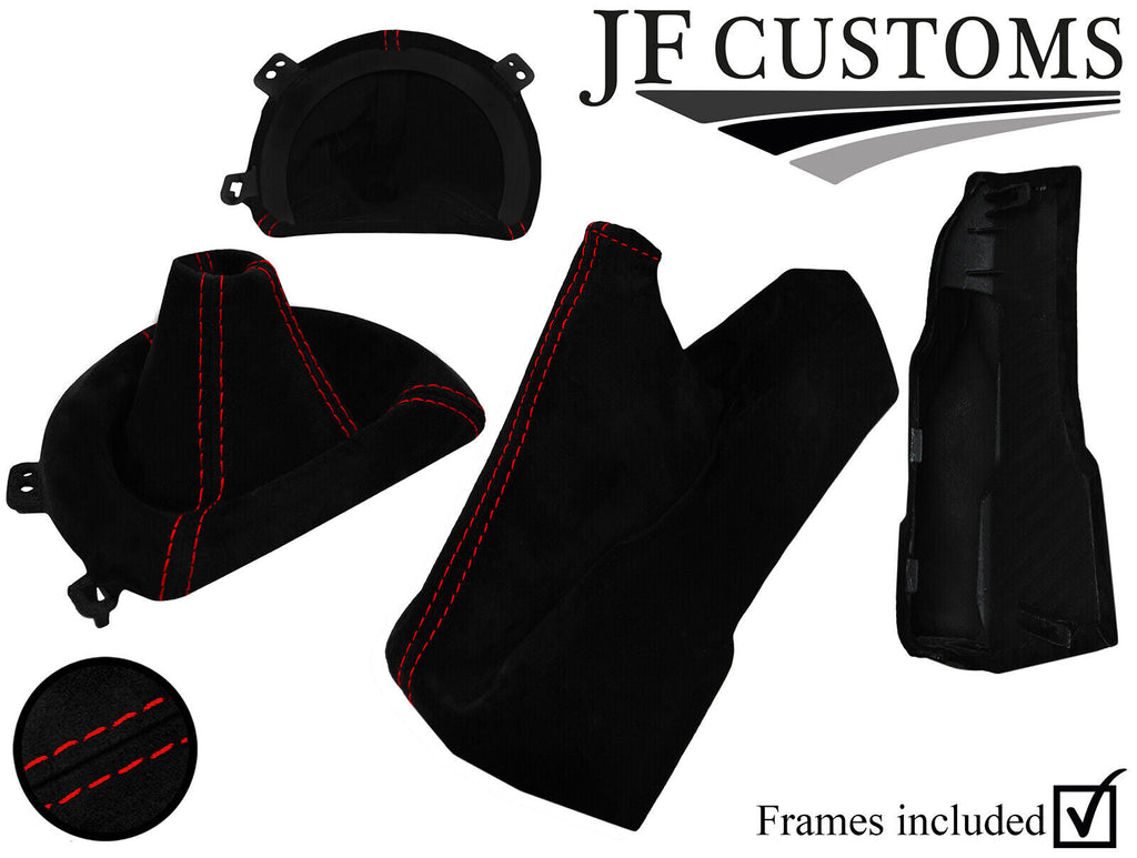 RED STITCH SUEDE AUTO GEAR HANDBRAKE +PLASTIC FRAMES FOR TOYOTA GT86 12-18