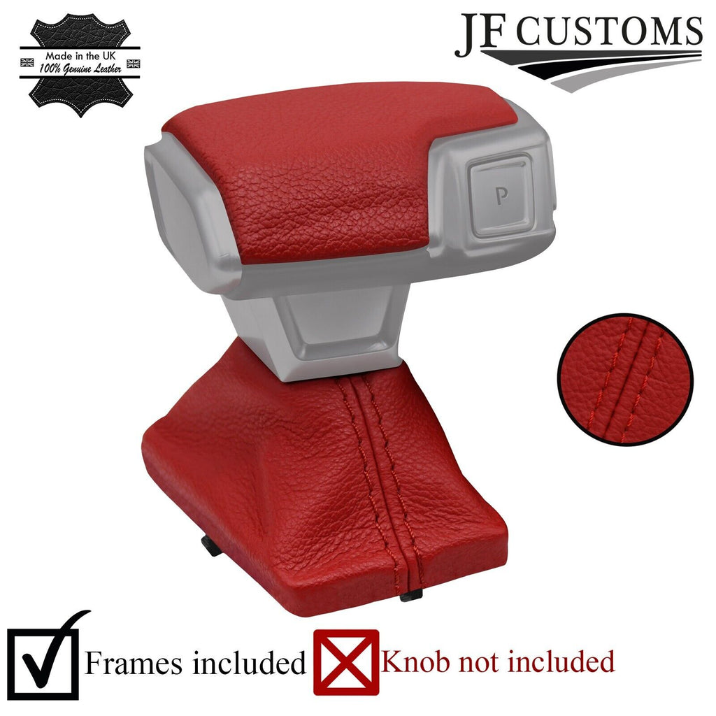 D RED LEATHER AUTO GEAR GAITER AND TOP KNOB COVER + FRAMES FOR AUDI A7 18-22