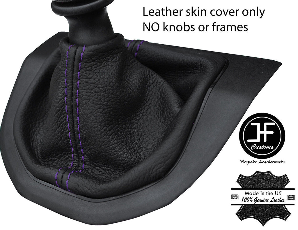 PURPLE STITCH TOP GRAIN LEATHER MANUAL GEAR GAITER FITS VW T6 TRANSPORTER 16-19