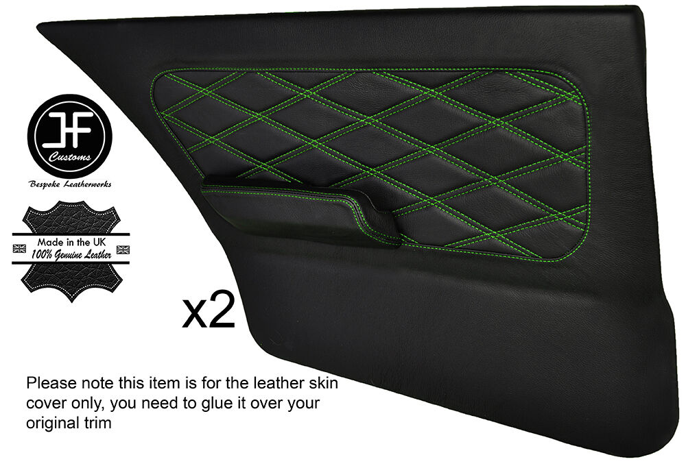 GREEN DIAMOND STITCH 2X FULL REAR DOOR CARDS LEATHER COVERS FITS BMW E30 SALOON
