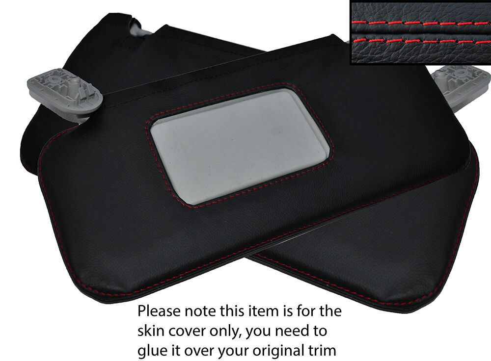 RED STITCHING 2X SUN VISORS LEATHER SKIN COVERS FITS PEUGEOT 207 2006-2013