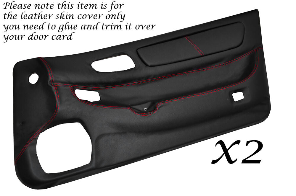 RED STITCH 2X DOOR CARDS LEATHER COVERS FITS MITSUBISHI GTO 3000GT 1992-1999
