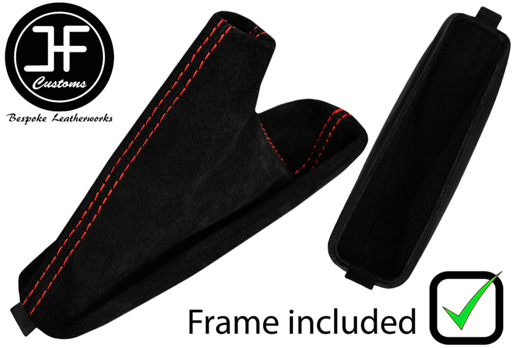 RED STITCH SUEDE HANDBRAKE GAITER + PLASTIC FRAME FOR BMW 3 SERIES E46 99-05