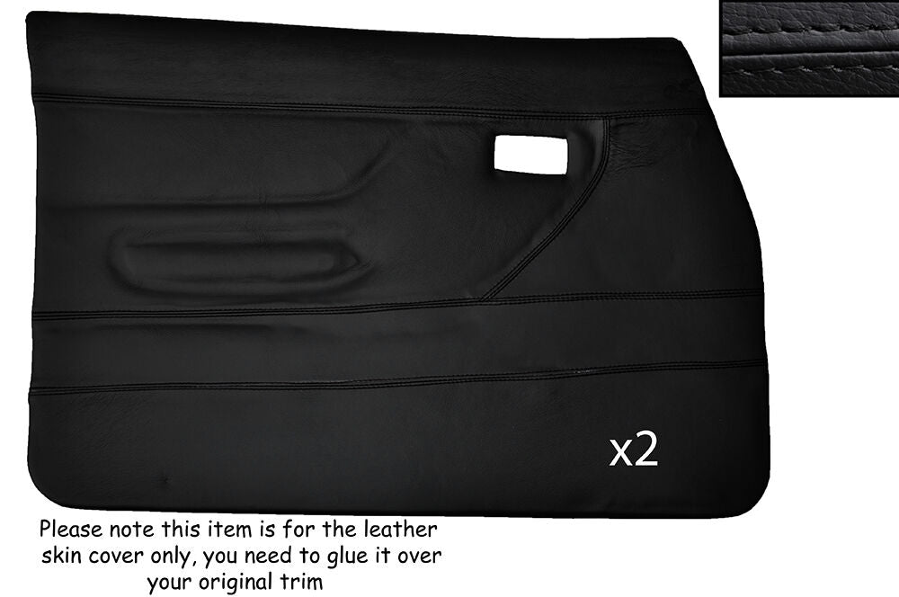 BLACK STITCH 2X FRONT FULL DOOR CARD SKIN COVERS FITS FORD ESCORT MK2 4 DOOR