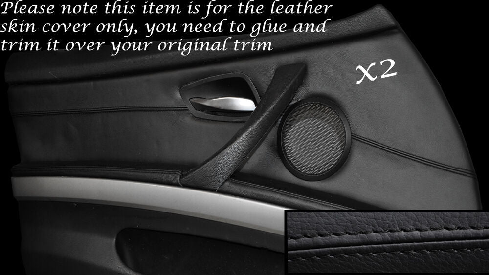 BLACK STITCH 2X FRONT DOOR CARD LEATHER COVERS FITS BMW 3 SERIES E90 06-11 5DR