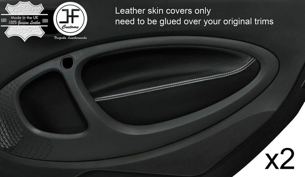 WHITE STITCH 2X FRONT DOOR CARD TRIM LEATHER COVER FITS SMART FORTWO 453 14-19