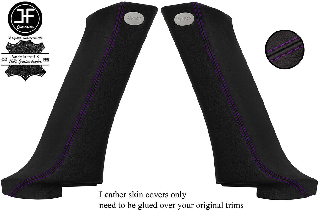 PURPLE STITCH 2X REAR C PILLAR LEATHER COVERS FOR RANGE ROVER SPORT 2005-2013