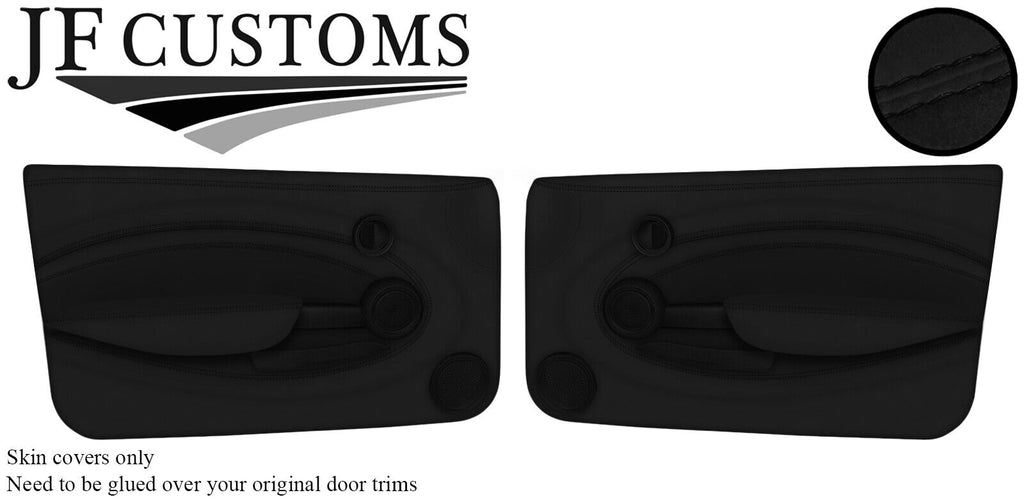 BLACK STITCH 2X FULL DOOR CARD LUXE SUEDE COVERS FOR BMW MINI R55 R56 R57 07-14