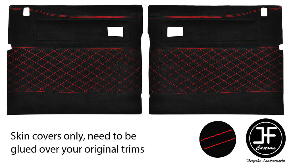 RED S DIAMOND STITCH LUXE SUEDE 2X FRONT DOOR CARD COVERS FOR DEFENDER 90 110