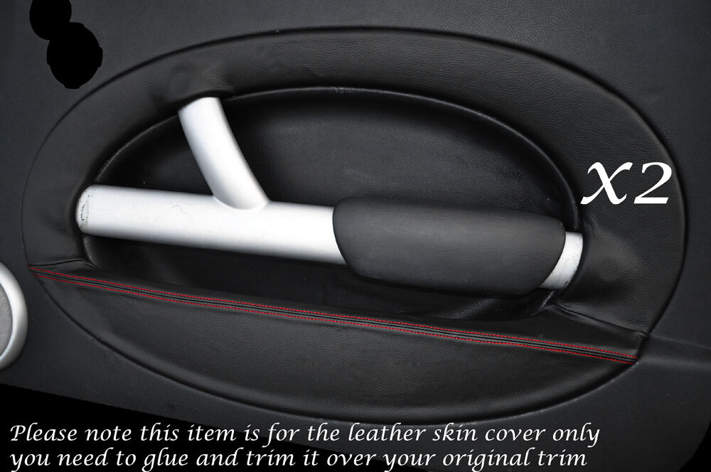 RED STITCH 2X DOOR CARD LEATHER COVERS FITS BMW MINI COOPER ONE S 2001-2004