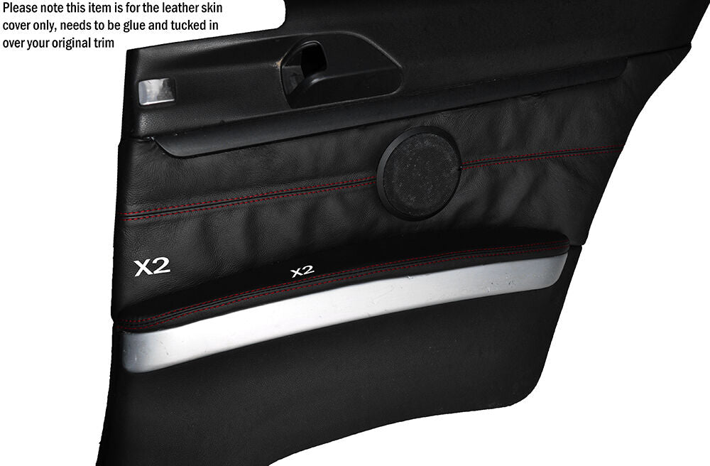 RED STITCH 2X REAR DOOR CARD TRIM LEATHER COVERS FITS BMW 3 SERIES E92 06-10