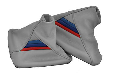 FITS BMW E36 E46 GEAR HANDBRAKE GAITER GREY LEATHER TRI STRIPES CUSTOM NEW