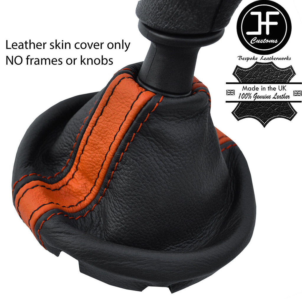 BLACK & ORANGE STRIPE REAL LEATHER GEAR GAITER FOR VW T5 TRANSPORTER CARAVELLE