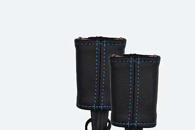 blue stitch FITS FORD ESCORT MK6 MK7 92-00 2X FRONT SEAT BELT LEATHER COVERS
