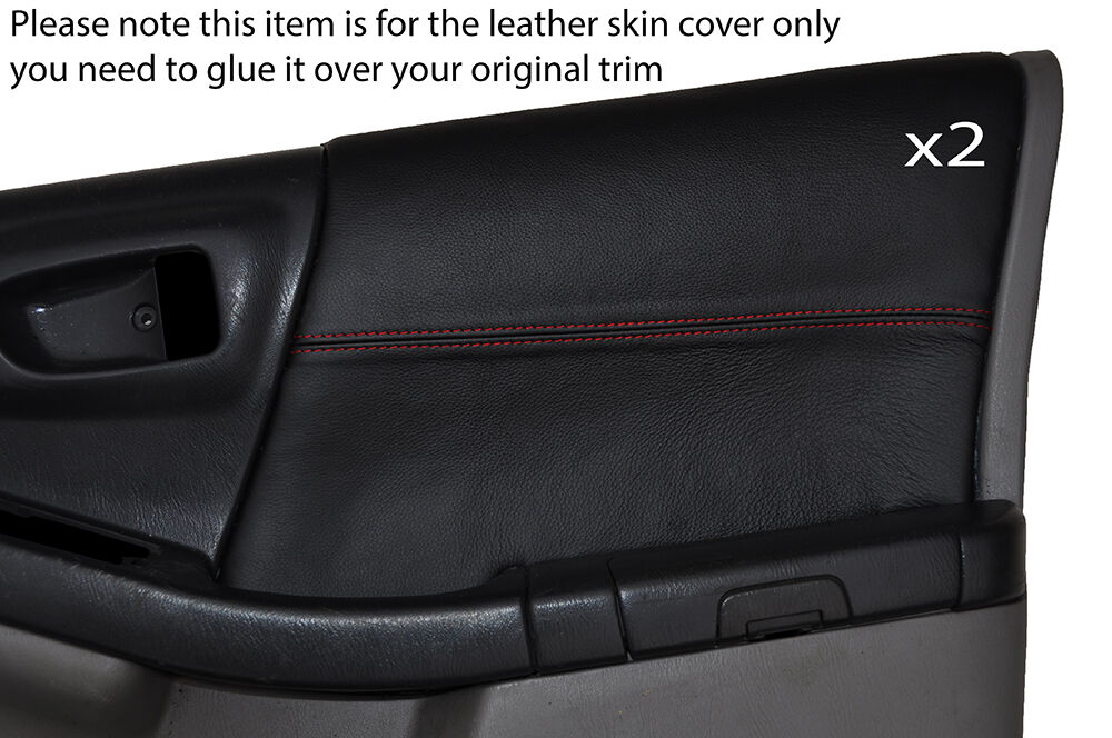 RED STITCH 2X FRONT DOOR CARD TRIM SKIN COVERS FITS SUBARU FORESTER 1997-2002
