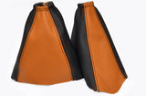 BLACK & ORANGE LEATHER GEAR & HANDBRAKE GAITERS SET FITS FORD FOCUS II 2004-2008