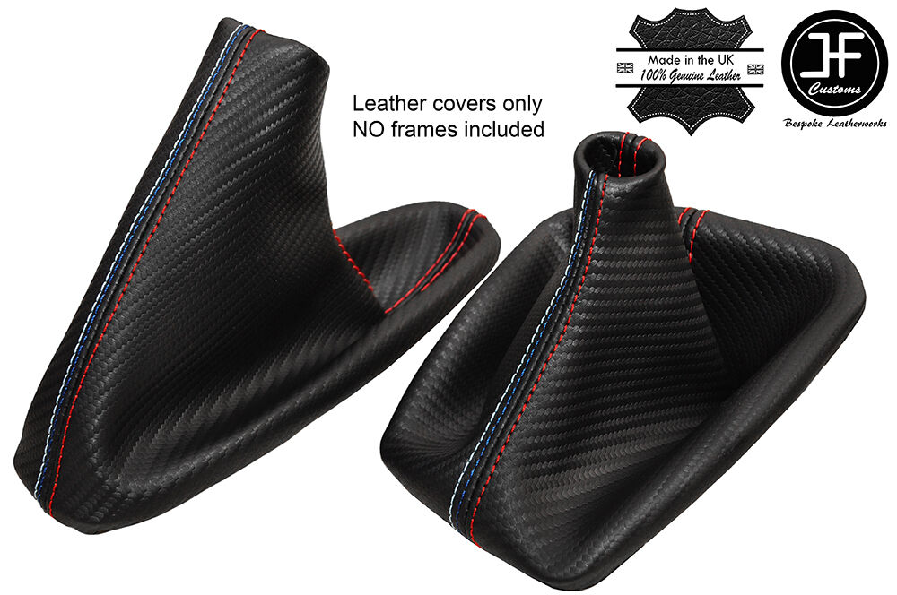 RED & TRI STITCH CARBON LOOK GEAR HANDBRAKE GAITER FOR BMW E36 E46 91-05