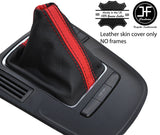 BLACK & RED STRIPE TOP GRAIN LEATHER MANUAL GEAR GAITER FOR AUDI A4 B8 08-15