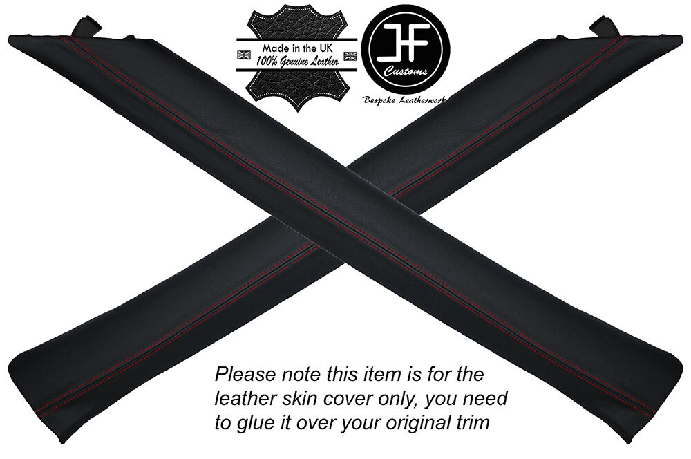 RED STITCH 2X A PILLAR LEATHER SKIN COVER FITS MITSUBISHI COLT 2004-2012