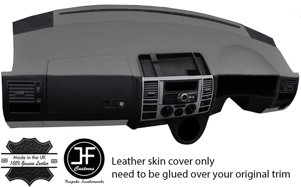 BLACK & GREY DASH DASHBOARD REAL LEATHER COVER FOR VW T5 TRANSPORTER CARAVELLE